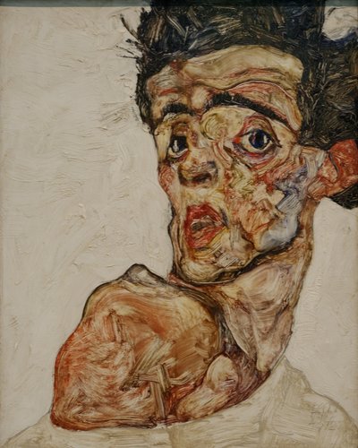 Self-Portrait with Raised Bare Shoulder by Egon Schiele